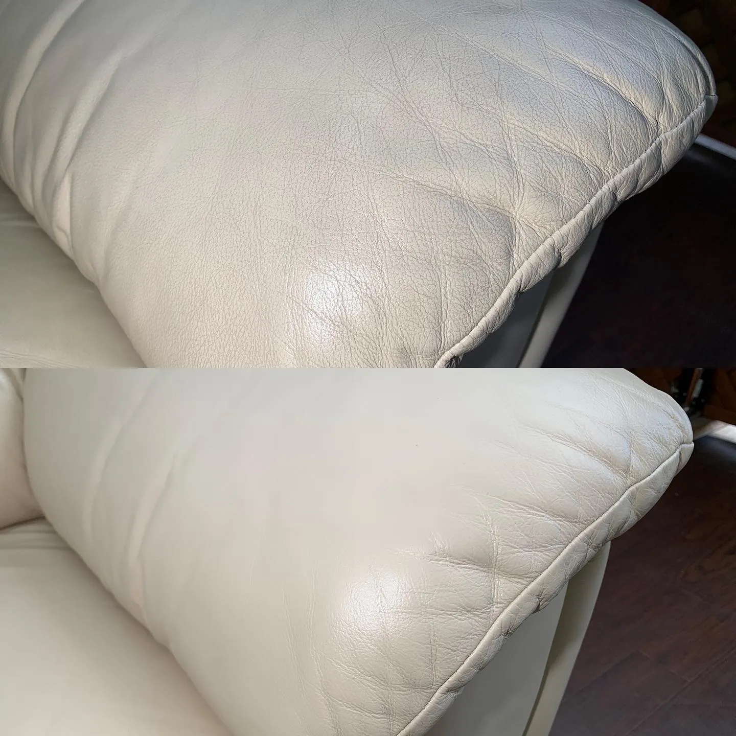 1人掛け白色革ソファの汚れ・ひび割れを、張り替えずに直した事...