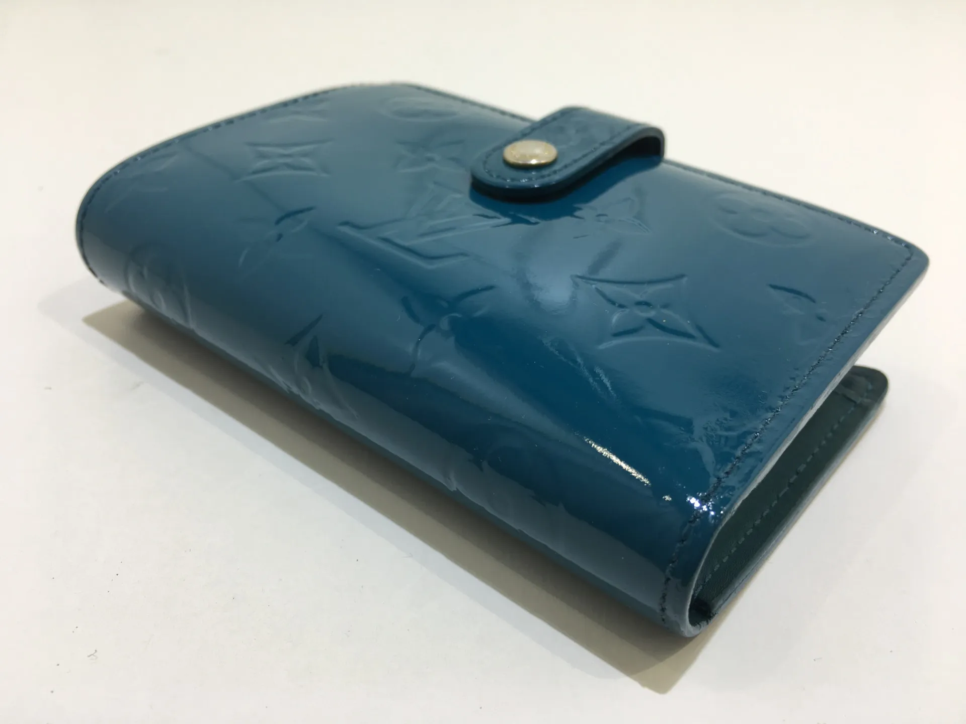 がま口財布　ターコイズブルー　リペア後
